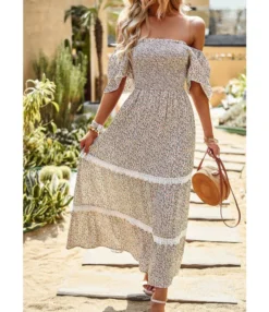 Elegant Ruffle Sleeve Floral Print Strapless Collar Long Dress Wholesale Dresses V5923041200046 -Dress Sales Store O1CN01TTU77C1ND4mzItP7c 2425141535 0 cib