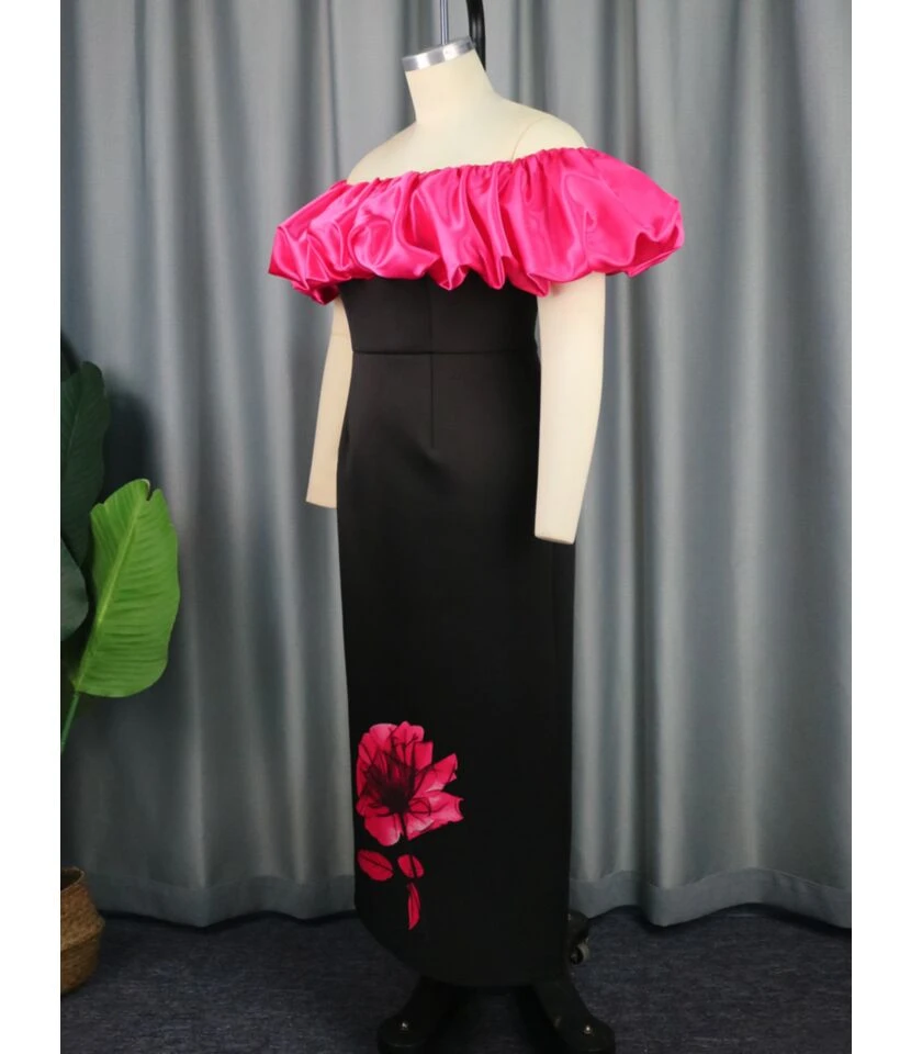 Contrasting Color One-Shoulder Elegant Flower Print Dresses Wholesale Dresses N4623050600004 3 Contrasting Color One-Shoulder Elegant Flower Print Dresses Wholesale Dresses N4623050600004 - Image 3