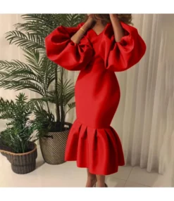 Fashion Solid Color V-Neck Bubble Long Sleeve Fishtail Dress Wholesale Dresses V5923050500012 -Dress Sales Store O1CN01UjNgGK26Ucc9bw327 4225457665 0 cib 8