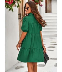Solid Color Casual Lapel Puff Short Sleeve Smocked Dress Wholesale Dresses N5323032300139 -Dress Sales Store O1CN01Zs1bmd1ND4kxxP9cc 2425141535 0 cib
