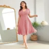 Wholesale Plus Size Clothing V-Neck Waistline Hem Short-Sleeved Dress V5923042600011