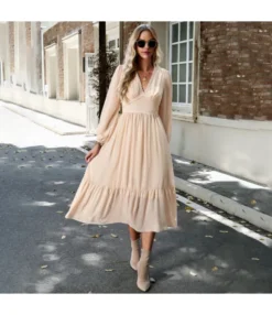 Elegant Solid Color V-Neck Bubble Sleeve Long Dress Wholesale Dresses N5923081800003 -Dress Sales Store O1CN01b4l1Ho1ND4pTgHa6z 2425141535 0 cib 4