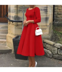 Fashion Solid Color Long Sleeve High Waist A-Line Dress Wholesale Dresses N5923080800075 -Dress Sales Store O1CN01bRG8sT26UcfSMyYeo 4225457665 0 cib 6