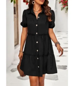 Solid Color Casual Lapel Puff Short Sleeve Smocked Dress Wholesale Dresses N5323032300139 -Dress Sales Store O1CN01bjNkl71ND4km9W2RN 2425141535 0 cib 4