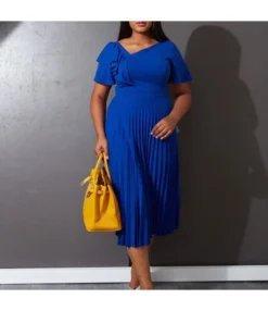 Temperament Solid Color Waist Thin Ruffle Short-Sleeved Pressed Pleated Dress Wholesale Dresses N5323032800165 -Dress Sales Store O1CN01blZxSb26UcaUkCBiI 4225457665 0 cib 6