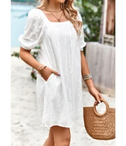 Solid Color Square Collar Puff Sleeve Summer Elegant Hollow Casual Dress Wholesale Dresses N5323030617101 -Dress Sales Store O1CN01d7x1j71ND4ltw3GrH 2425141535 0 cib