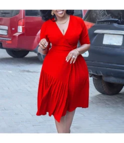 Fashion V-Neck Waist Pleated Mid-Length Dress Wholesale Dresses N5923080800096 -Dress Sales Store O1CN01e6yQUg26Ucgpsm4SJ 4225457665 0 cib 6