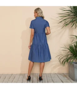 Vintage Solid Color Denim Shirt Short Sleeve Dress Wholesale Dresses V5923041500052 -Dress Sales Store O1CN01fmvg0o1gk1zDUouXm 1864974179 0 cib