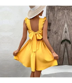 Backless Wooden Ears Sleeveless V-Neck Solid Color Dress Wholesale Dresses N4623041000136 -Dress Sales Store O1CN01fqwETA2BFZjluzk4I 2208897598309 0 cib