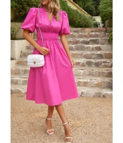 Temperament Short-Sleeved V-Neck Waist-Skimming Solid Color Long Dress Wholesale Dresses V5923041200030 -Dress Sales Store O1CN01h5RuWC1ND4mv5OoDB 2425141535 0 cib