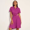 Casual Solid Color Waistless Short-Sleeved A-Line Shirt Dress Wholesale Dresses V5923032800071