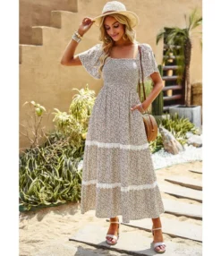 Elegant Ruffle Sleeve Floral Print Strapless Collar Long Dress Wholesale Dresses V5923041200046 -Dress Sales Store O1CN01kCN1Ie1ND4n4LdqXL 2425141535 0 cib