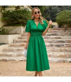 Temperament Short-Sleeved V-Neck Waist-Skimming Solid Color Long Dress Wholesale Dresses V5923041200030 -Dress Sales Store O1CN01mFmhv01ND4mtHg0Y1 2425141535 0 cib 4