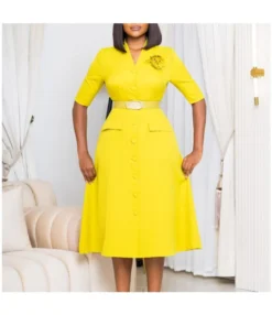 Elegant Solid Color V-Neck Button Down Dress With Belt And Corsage Wholesale Dresses N5923080800064 -Dress Sales Store O1CN01p7cdPN26Uchy58du8 4225457665 0 cib 6