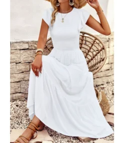 Pleated Solid Color Elegant Round Neck Dress Wholesale Dresses N4623041200018 -Dress Sales Store O1CN01pUTChq1ND4kzEDrxF 2425141535 0 cib