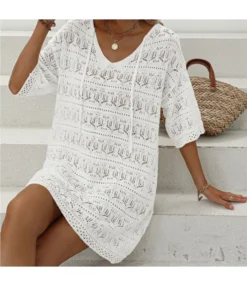 Casual Short-Sleeved V-Neck Hollow Vacation Beach Sunscreen Dress Wholesale Dresses V5923051300042 -Dress Sales Store O1CN01rGZO3S1KExZrqc1sn 3418581133 0 cib