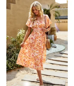 Elegant Botanical Floral Full Print Bubble Sleeve Square Neck Long Dress Wholesale Dresses V5923041200043 -Dress Sales Store O1CN01rqjuwJ1ND4mzH9v8t 2425141535 0 cib