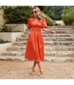 Temperament Short-Sleeved V-Neck Waist-Skimming Solid Color Long Dress Wholesale Dresses V5923041200030 -Dress Sales Store O1CN01svGTrA1ND4mwFckDr 2425141535 0 cib 4