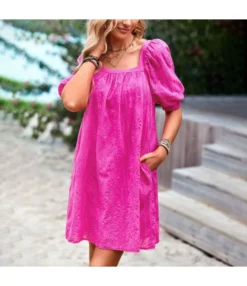 Solid Color Square Collar Puff Sleeve Summer Elegant Hollow Casual Dress Wholesale Dresses N5323030617101 -Dress Sales Store O1CN01tWnEMv1ND4lrwdoz9 2425141535 0 cib 4