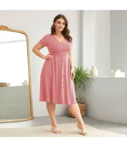 Wholesale Plus Size Clothing V-Neck Waistline Hem Short-Sleeved Dress V5923042600011 -Dress Sales Store O1CN01tmrZKQ1aD9rduLg7s 2215565203295 0 cib