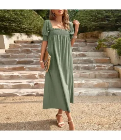 Elegant Flower Petal Sleeve Solid Color Square Neck Long Dress Wholesale Dresses V5923041200032 -Dress Sales Store O1CN01ugDySA1ND4mkOEOdn 2425141535 0 cib 4