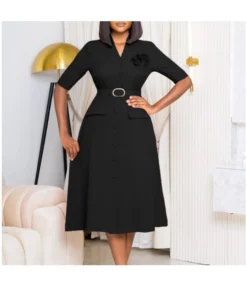 Elegant Solid Color V-Neck Button Down Dress With Belt And Corsage Wholesale Dresses N5923080800064 -Dress Sales Store O1CN01ukBqB926Uci13CQif 4225457665 0 cib 6