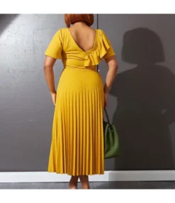 Temperament Solid Color Waist Thin Ruffle Short-Sleeved Pressed Pleated Dress Wholesale Dresses N5323032800165 -Dress Sales Store O1CN01vwT7l626UcaYO6z5P 4225457665 0 cib