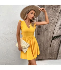 Backless Wooden Ears Sleeveless V-Neck Solid Color Dress Wholesale Dresses N4623041000136 -Dress Sales Store O1CN01w6IkIo2BFZjnNC7Ga 2208897598309 0 cib