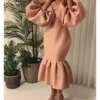 Fashion Solid Color V-Neck Bubble Long Sleeve Fishtail Dress Wholesale Dresses V5923050500012