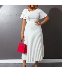 Temperament Solid Color Waist Thin Ruffle Short-Sleeved Pressed Pleated Dress Wholesale Dresses N5323032800165 -Dress Sales Store O1CN01wkLqje26UcaaKnaLp 4225457665 0 cib