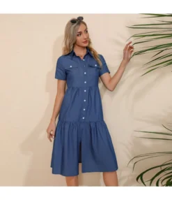 Vintage Solid Color Denim Shirt Short Sleeve Dress Wholesale Dresses V5923041500052 -Dress Sales Store O1CN01x69Eyu1gk1zAAjsfl 1864974179 0 cib
