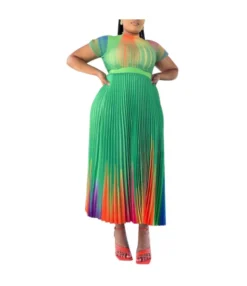 Round Neck Short Sleeve Printed Pleated Dresses Wholesale Womens Clothing N3823103000062 -Dress Sales Store a157ef2433344f7aba65b0b6011ea629 5