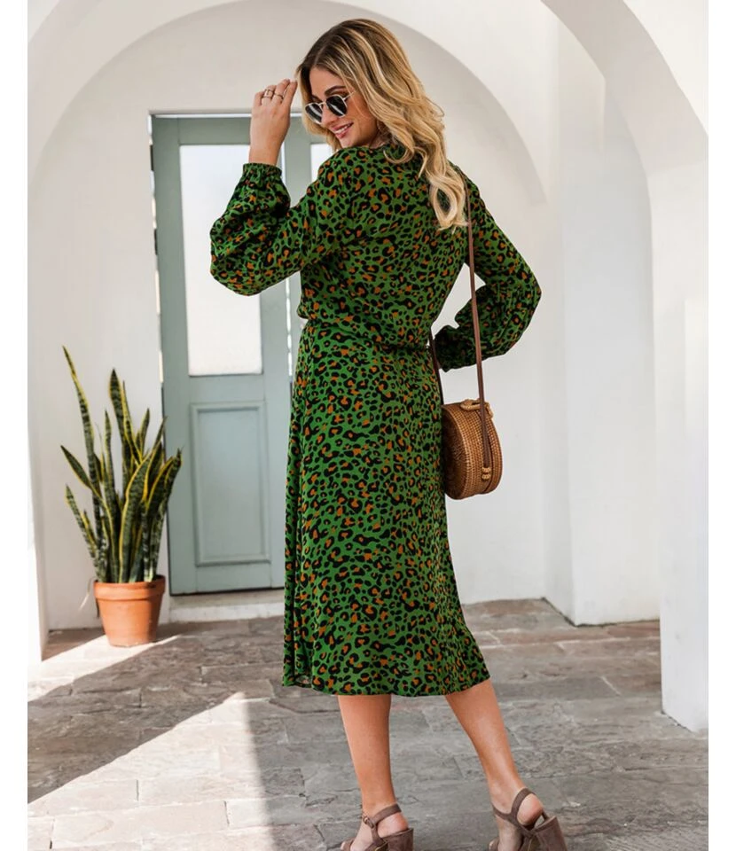 Fashion V Neck Leopard Print Midi Dress High Waist Long Sleeve Slim Wholesale Dresses SDN560438 6 Fashion V Neck Leopard Print Midi Dress High Waist Long Sleeve Slim Wholesale Dresses SDN560438 - Image 6