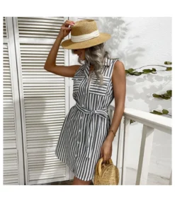 Women Striped Print Sleeveless Lapel Collar V Neck Button Wholesale Shirt Dresses SD580145 -Dress Sales Store a540eefc 0abb 410a 8d56 baadd64a6623 63ba1b070bd85501b7e47a8450d13a58