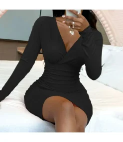 Sexy V-Neck Pleated Knit Dress Long Sleeve Solid Color Bodycon Wholesale Dresses SDN561501 -Dress Sales Store a5b69b5f 749e 46a5 aed4 d960ec2152c5 O1CN011IuZgD2BFZg77VSU8 2208897598309 0 cib