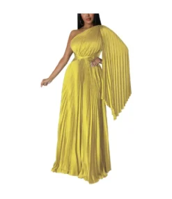 One-Shoulder Pleated Slant Neck Waist Imitation Silk Dress Wholesale Womens Clothing N3823103000072 -Dress Sales Store aabee244394a42439406b0b5012896ac 5