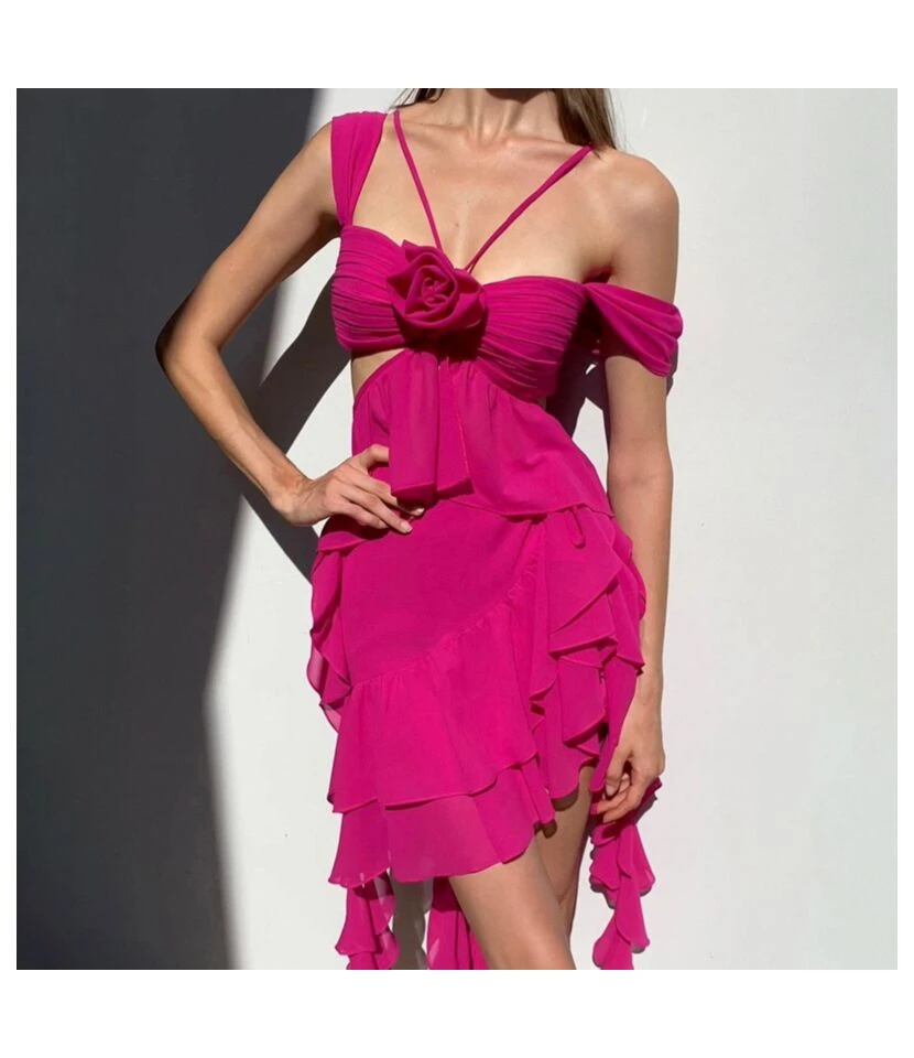 Asymmetric Sling Hollow Flower Dress Wholesale Dresses 1 Asymmetric Sling Hollow Flower Dress Wholesale Dresses