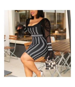 Stripe Mesh Puff Sleeve Low-Cut Rhinestone Design Dress SD030553 -Dress Sales Store ad5ee2e8 a009 4476 ab07 2d7dec1deb18 6B2E05F9A5FF7152D096265FFAB86765