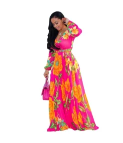 Floral Printed V Neck Chiffon Lantern Sleeve Lace-Up Swing Dress Vacation Casual Wholesale Maxi Dresses SD55498 -Dress Sales Store ae9db039 052e 48d8 8bc1 61317c1c619e 1250cc474fdafc301e451594a9743265