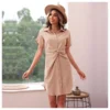 Lapel Solid Color Short Sleeve Slim Fit Pleated Dress Ladies T Shirt Dress Wholesale Business Casual Women SD168361