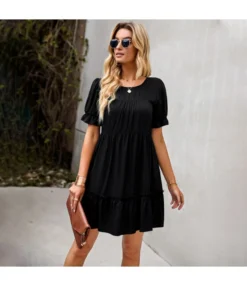 Solid Color Puff Sleeve Round Neck Loose Smocked Ruffled Dress Summer Casual Wholesale Dresses SDN533144 -Dress Sales Store b2d2e856 64ce 4042 ac02 5d1cf95e0570 843d2e1b02efe5e077535155deb2c600