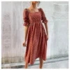 Women Fashion Polka Dot Print Ruffle Short Sleeve Wholesale Swing Dresses SD203689