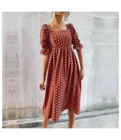 Women Fashion Polka Dot Print Ruffle Short Sleeve Wholesale Swing Dresses SD203689