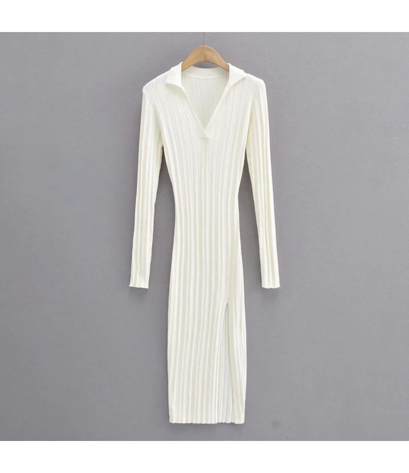 Bodycon Slit Full Sleeve Solid Ribbed Midi Dress SD080009 4 Bodycon Slit Full Sleeve Solid Ribbed Midi Dress SD080009 - Image 4