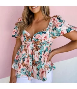 Fashion Floral V-Neck Swing Top Short Sleeve Casual Loose Womens T Shirts Wholesale STN560464 -Dress Sales Store bd6653ae 84d2 489c a433 c7f09478e4c1 1606aecd7d4f439567abdfbf2863d3f3