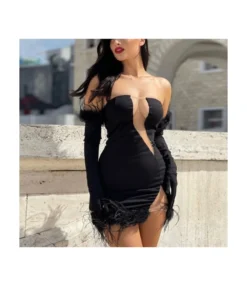 Sexy Patchwork See-Through Raw Edge Slim Fit Tube Top Dress Wholesale Dresses SDN537606