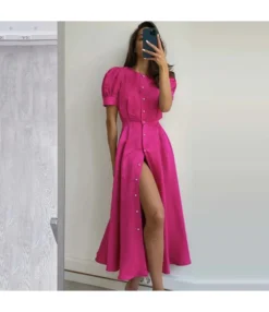 Fashion Crew Neck Puff Sleeve A-Line Midi Dress Single-Breasted Slit Solid Color Wholesale Dresses SD58855 -Dress Sales Store c8a63ffe 3750 4822 908f ed35326bec7b O1CN01QUseUO1dqUf16kUz9 3020913787 0 cib