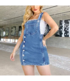 Fashion Single-Breasted Denim Dress Solid Color Slim Wholesale Dresses SDN560846