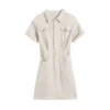 Casual Two-Pocket Lapel Short-Sleeved Button-Down Slim-Fit Dress Wholesale Dresses SDV464344