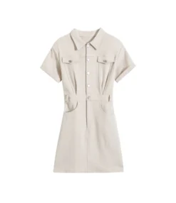 Casual Two-Pocket Lapel Short-Sleeved Button-Down Slim-Fit Dress Wholesale Dresses SDV464344